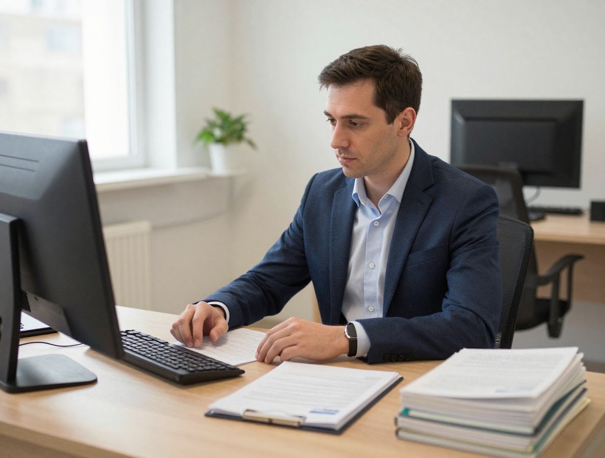 Профессиональный психолог в светлом кабинете работает за столом с научными книгами и заметками, атмосфера академической сосредоточенности