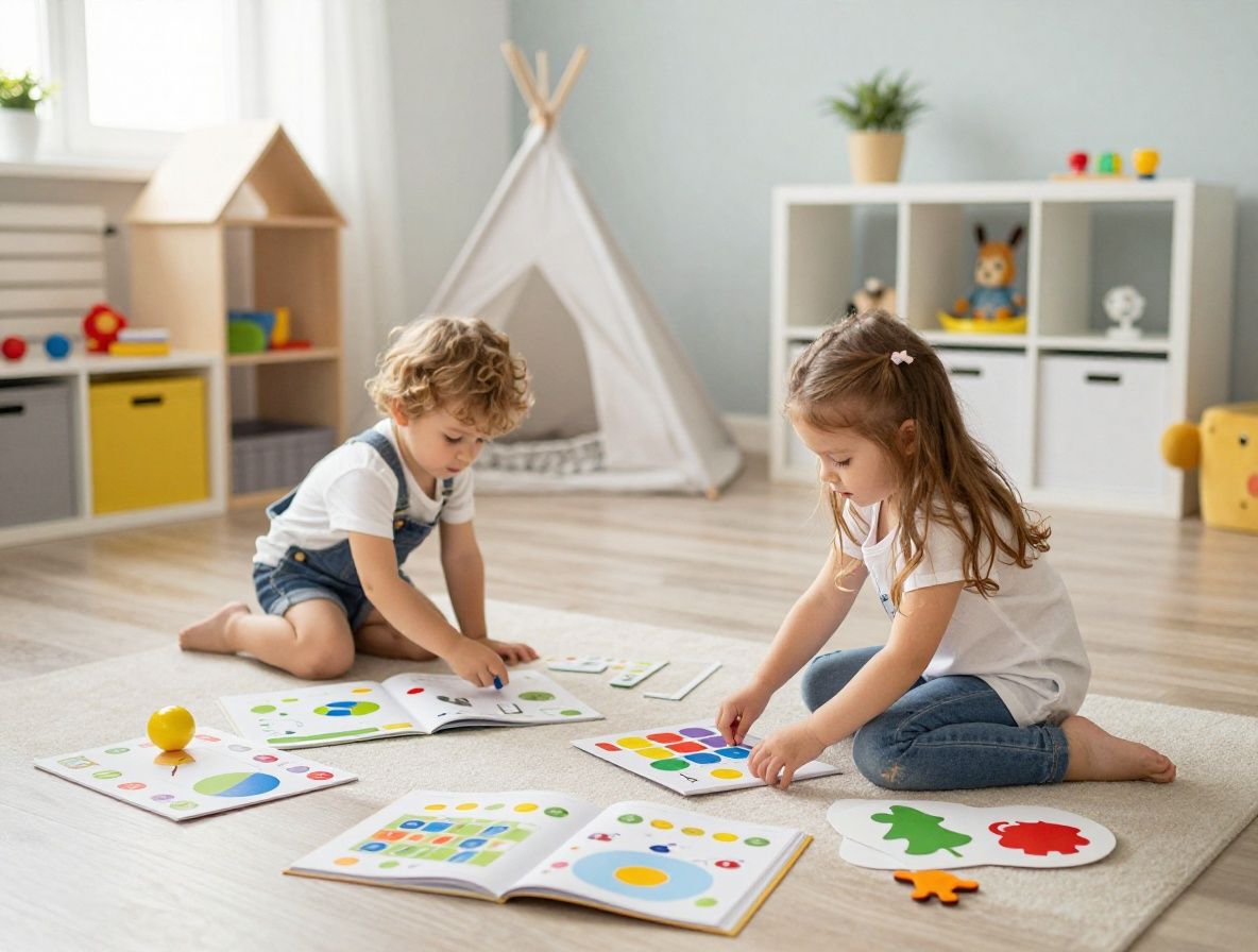 Яркая детская комната для психологических занятий с разноцветными образовательными материалами и игрушками для развития